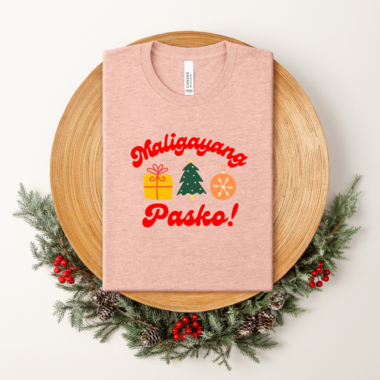 Folded Maligayang Pasko Merry Christmas Filipino T-Shirt in Heather Prism Print