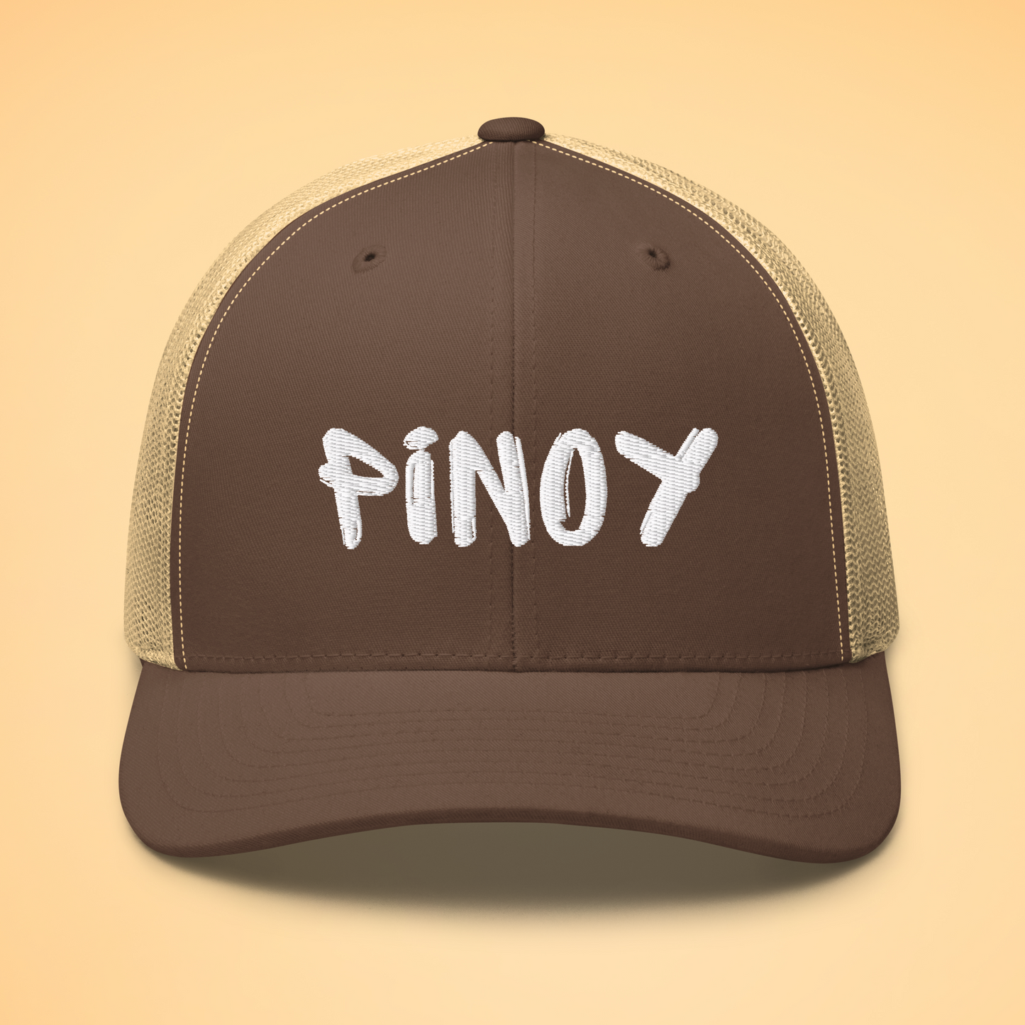Filipino Pinoy Embroidered Mesh Back Trucker Cap in Brown