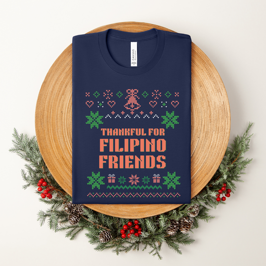 Thankful For Filipino Friends Kaibigan Funny Thanksgiving Shirt - Navy in Christmas setting