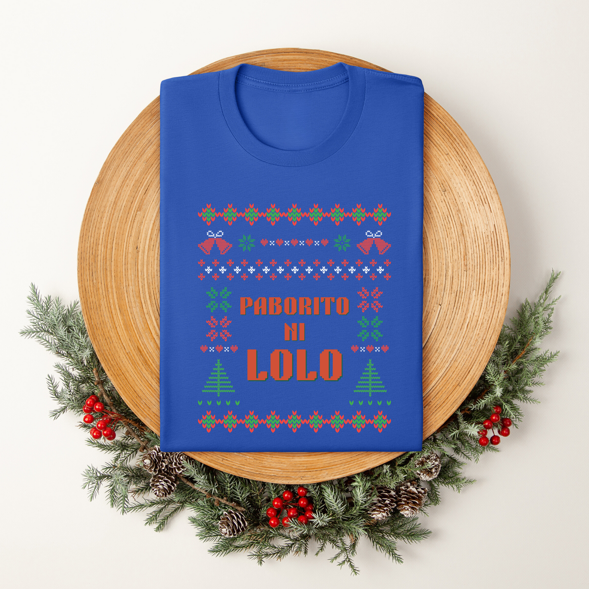 Paborito Ni Lolo Filipino Thanksgiving Christmas T-Shirt Kids - True Royal in Christmas setting