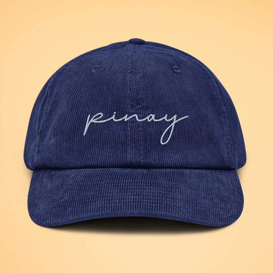 Filipino Pinay Embroidered Cotton Corduroy Cap in Navy
