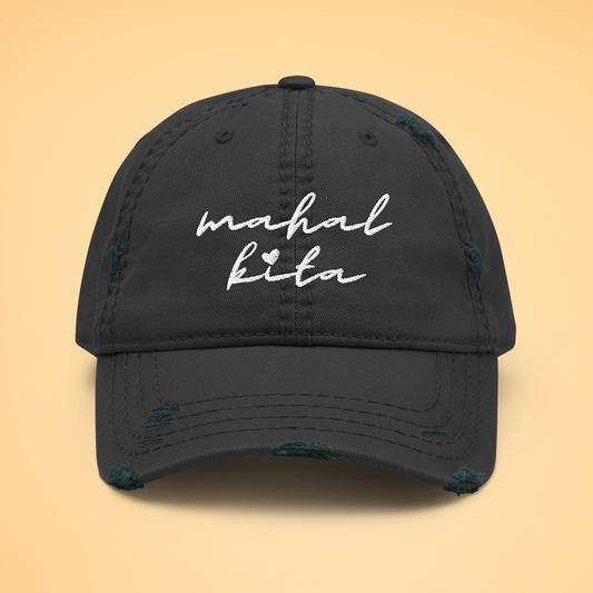Mahal Kita Love You Filipino Language Embroidered Distressed Cap in Black