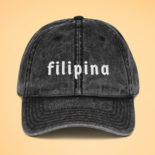 Filipino Cap Filipina Embroidered Vintage Cotton Twill in Black