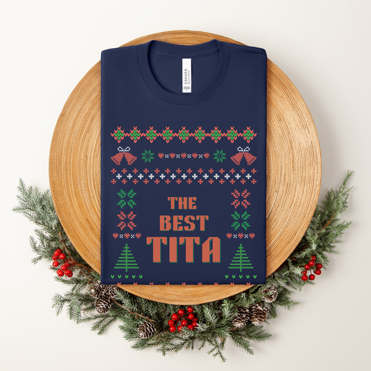 The Best Tita Filipino Auntie Thanksgiving Christmas Shirt - Navy in Christmas setting