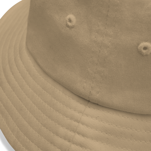 Close up of detail Filipino Baybayin Padayon Embroidered Cap Bucket Hat