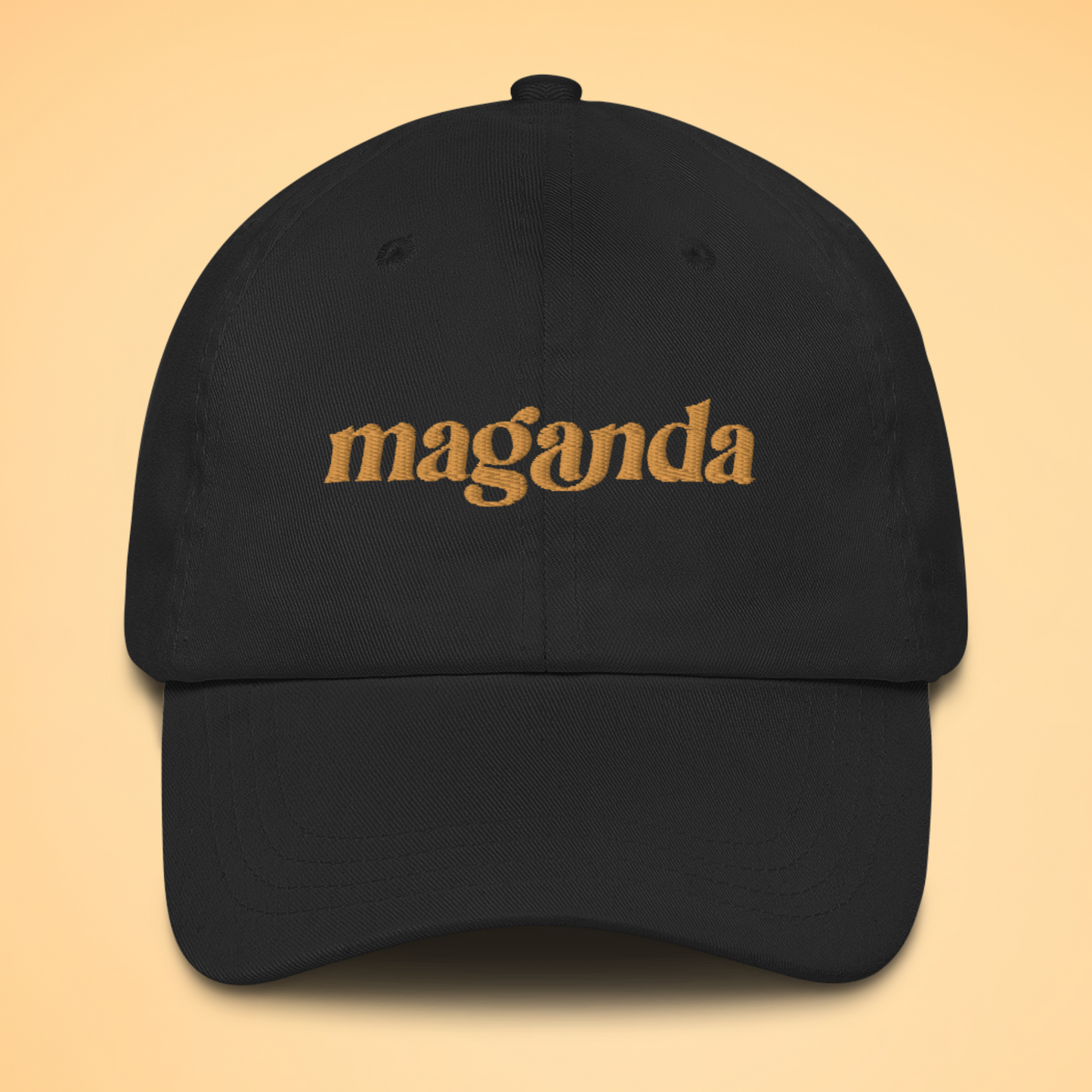 Filipino Maganda Embroidered Cotton Baseball Cap in Black