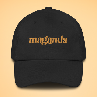 Filipino Maganda Embroidered Cotton Baseball Cap in Black