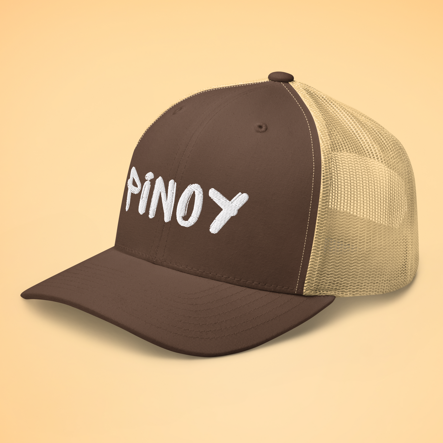Side view of Filipino Pinoy Embroidered Mesh Back Trucker Cap