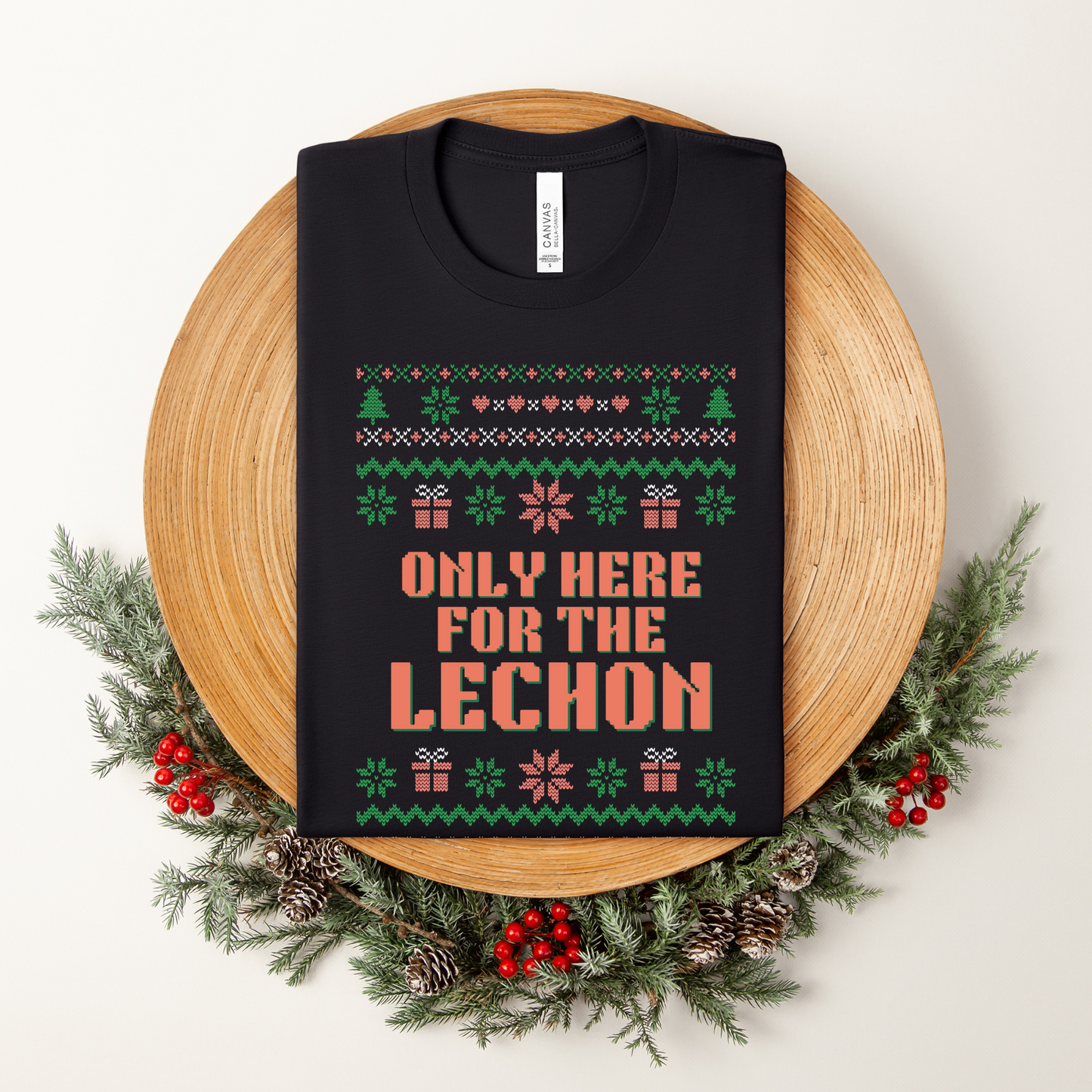 Only Here For The Pancit Sinigang Regalo Funny Thanksgiving Shirt - Black in Christmas setting