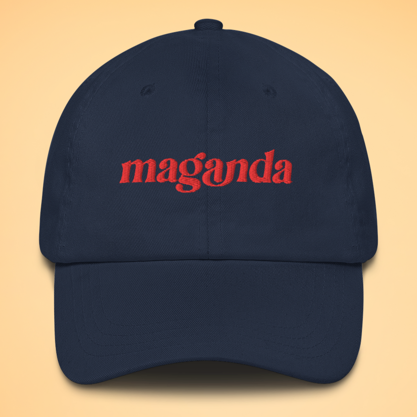 Filipino Maganda Embroidered Cotton Baseball Cap in Navy