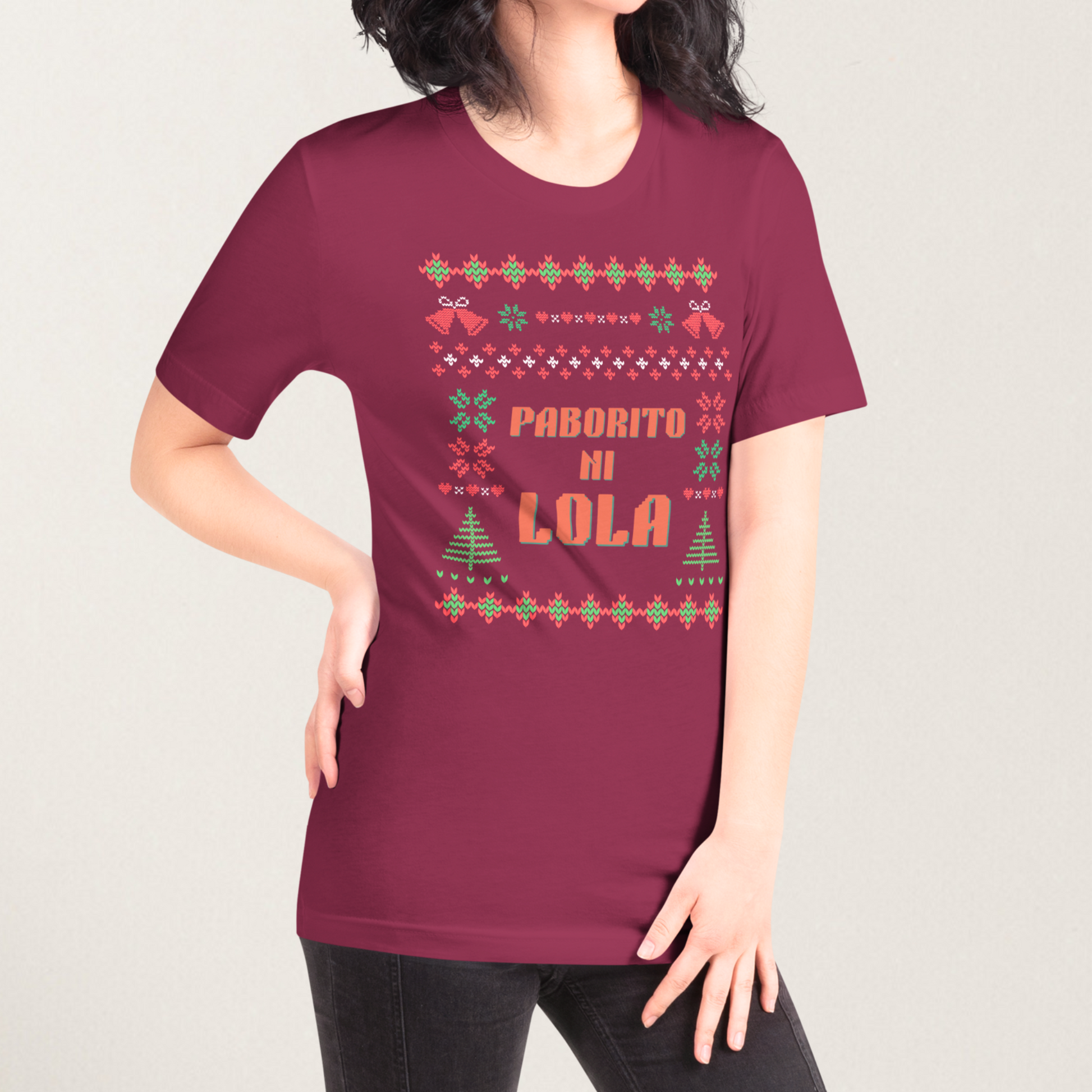 Woman wearing the Paborito Ni Lola Grandma's Favorite Filipino Thanksgiving Christmas T-Shirt