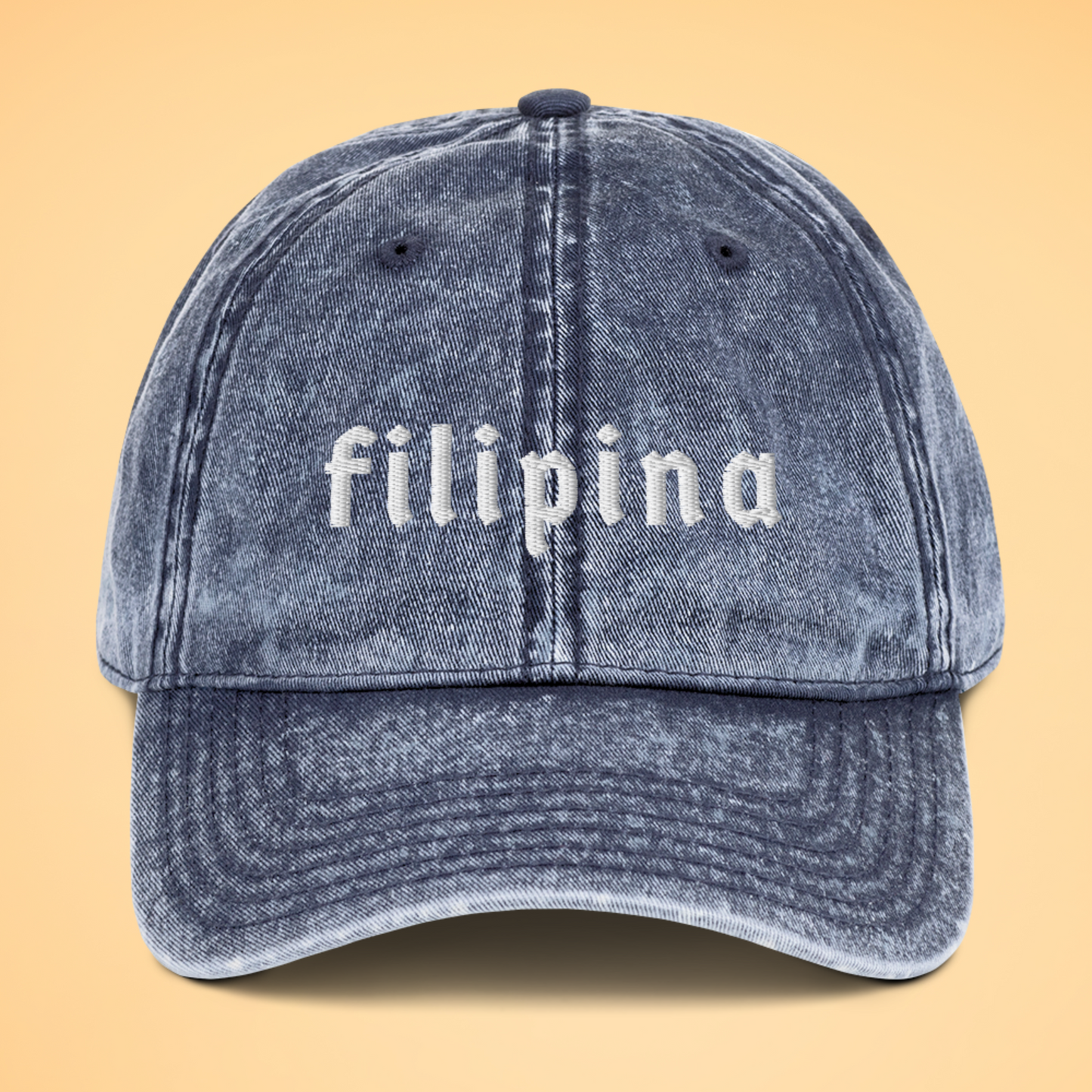 Filipino Cap Filipina Embroidered Vintage Cotton Twill in Blue