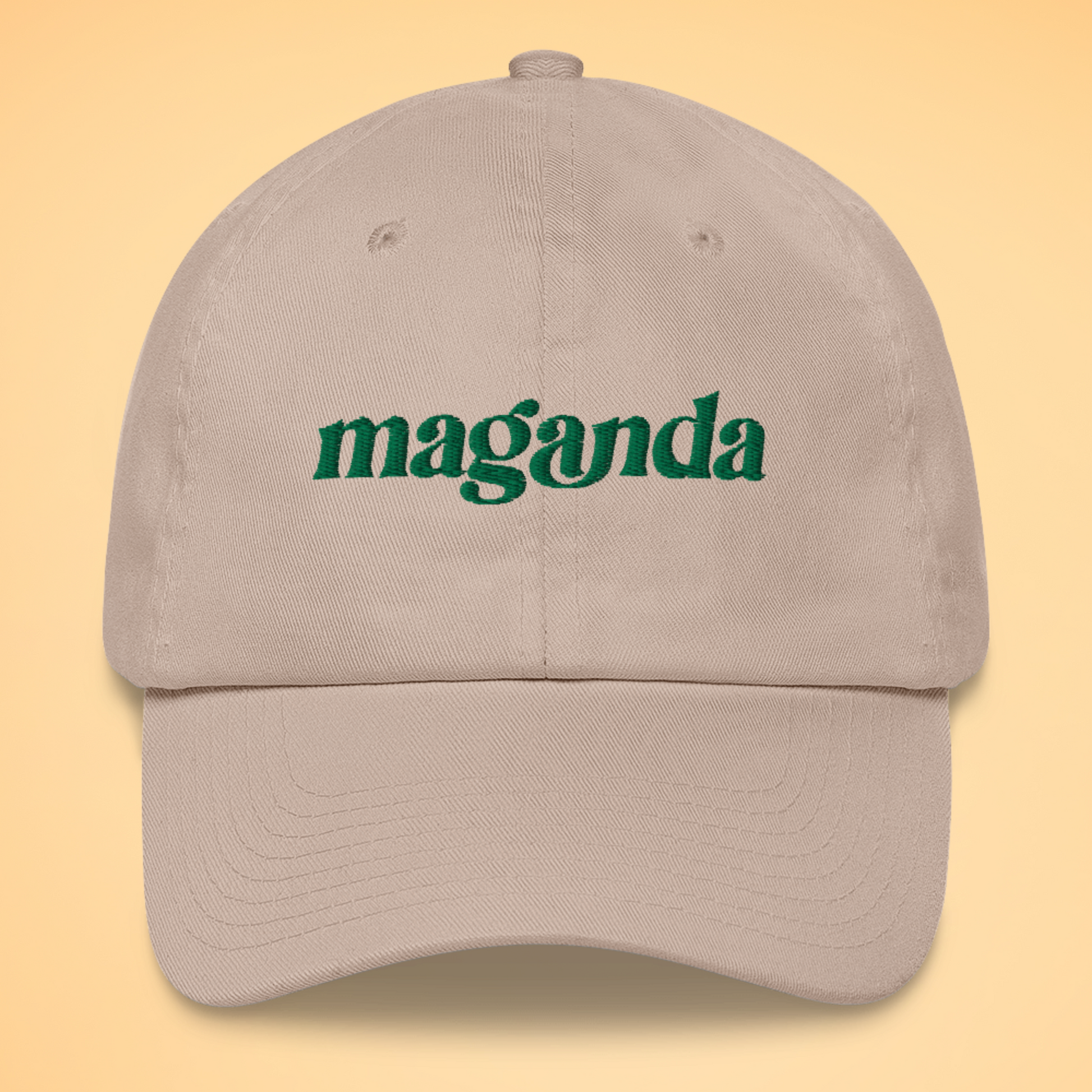 Filipino Maganda Embroidered Cotton Baseball Cap in Stone