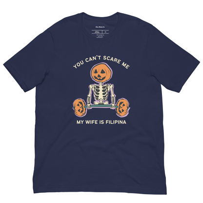 You Can't Scare Me My Wife Is Filipina Funny Halloween Shirt in Navy