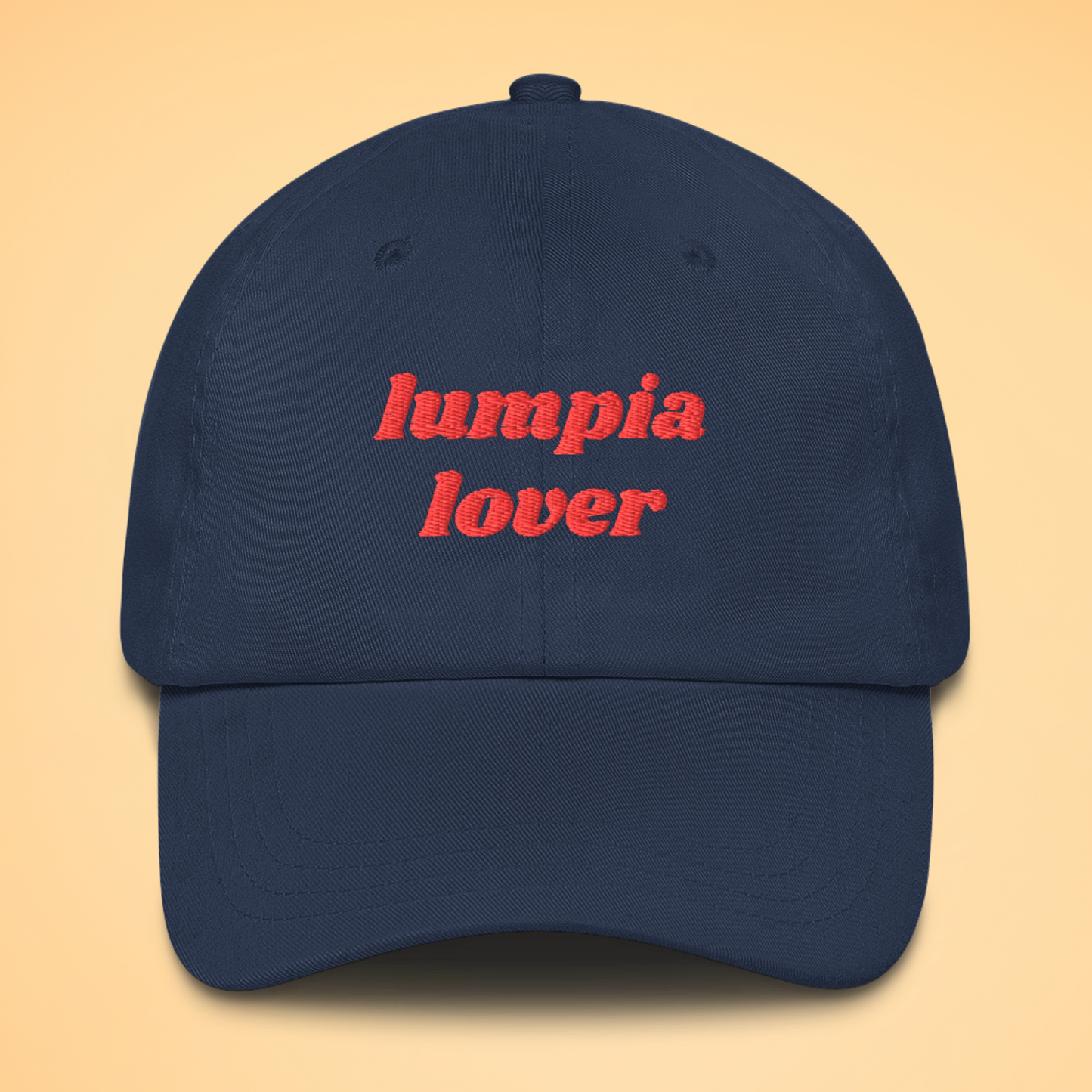 Lumpia Lover Filipino Embroidered Cotton Baseball Cap in Navy