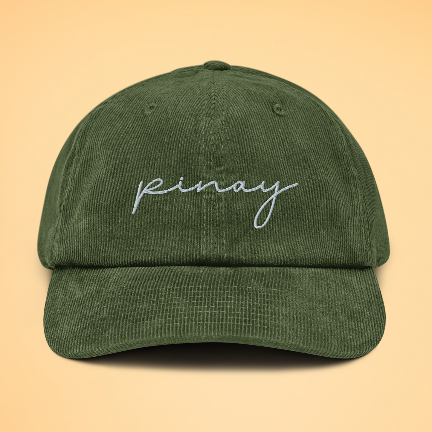 Filipino Pinay Embroidered Cotton Corduroy Cap in Green