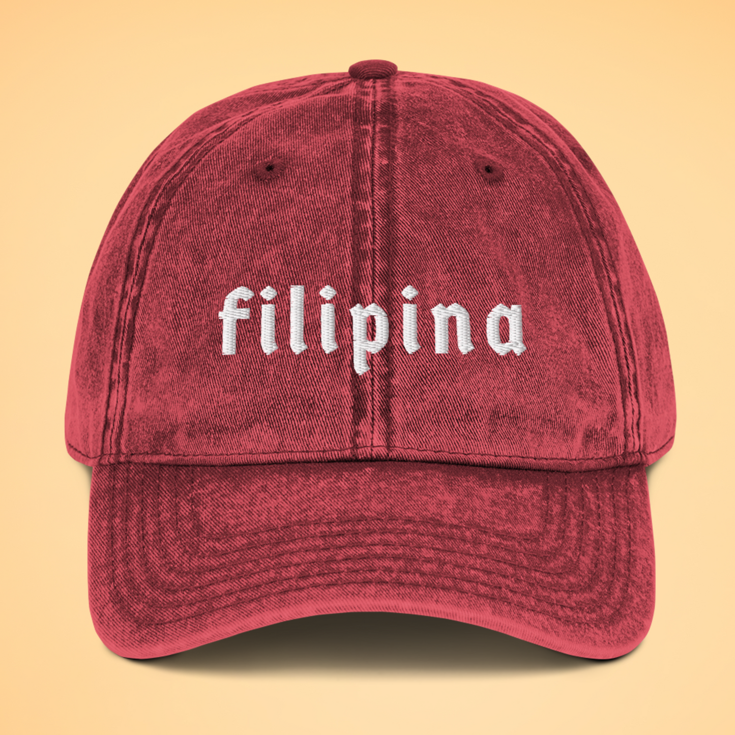 Filipino Cap Filipina Embroidered Vintage Cotton Twill in Maroon