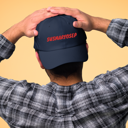 Man wearing the Susmaryosep Filipino Embroidered Cotton Baseball Cap