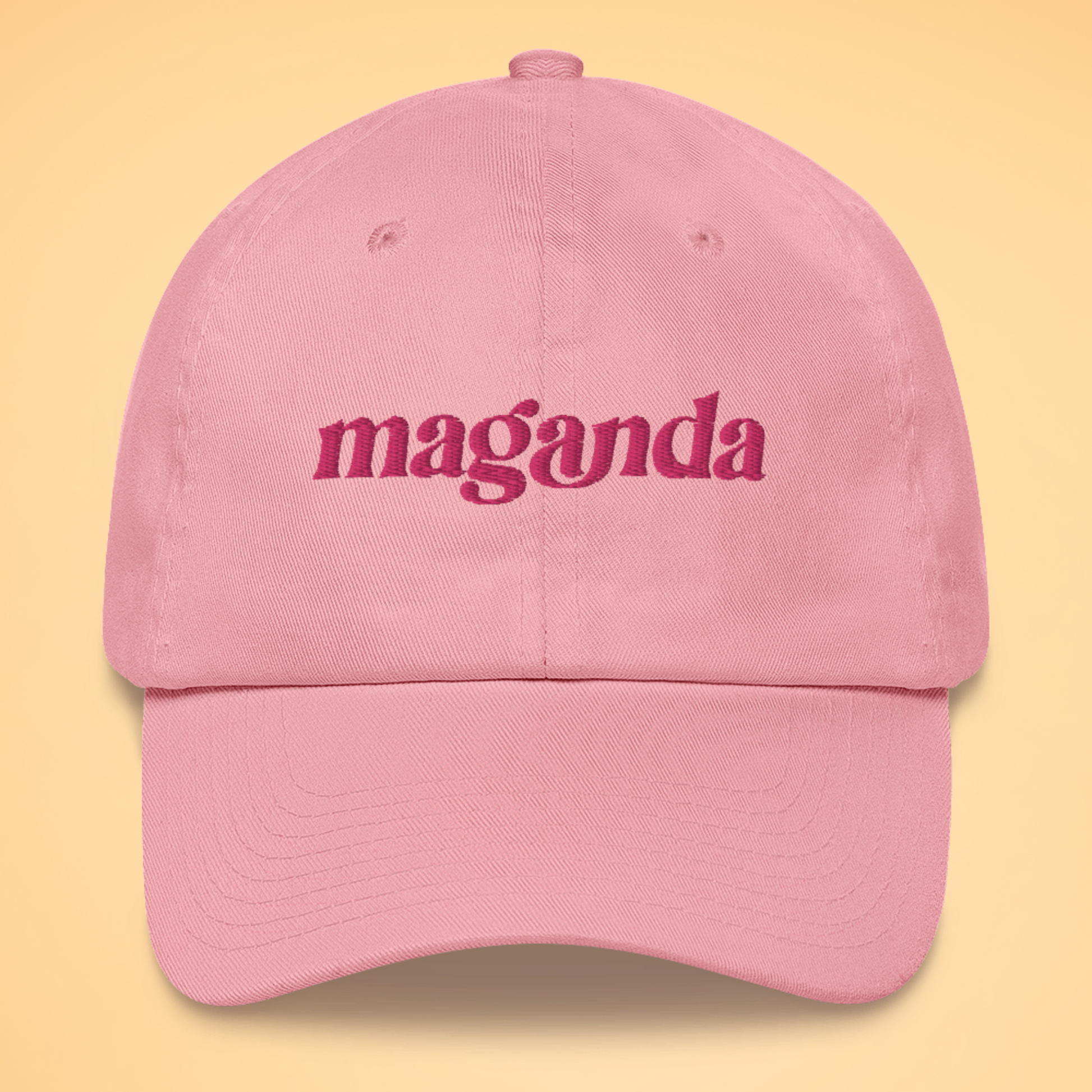 Filipino Maganda Embroidered Cotton Baseball Cap in Pink