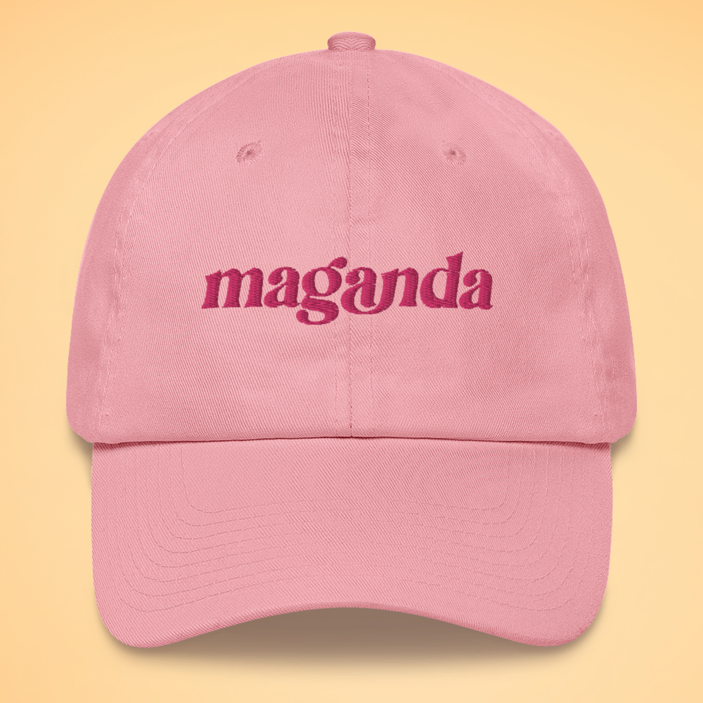 Filipino Maganda Embroidered Cotton Baseball Cap in Pink