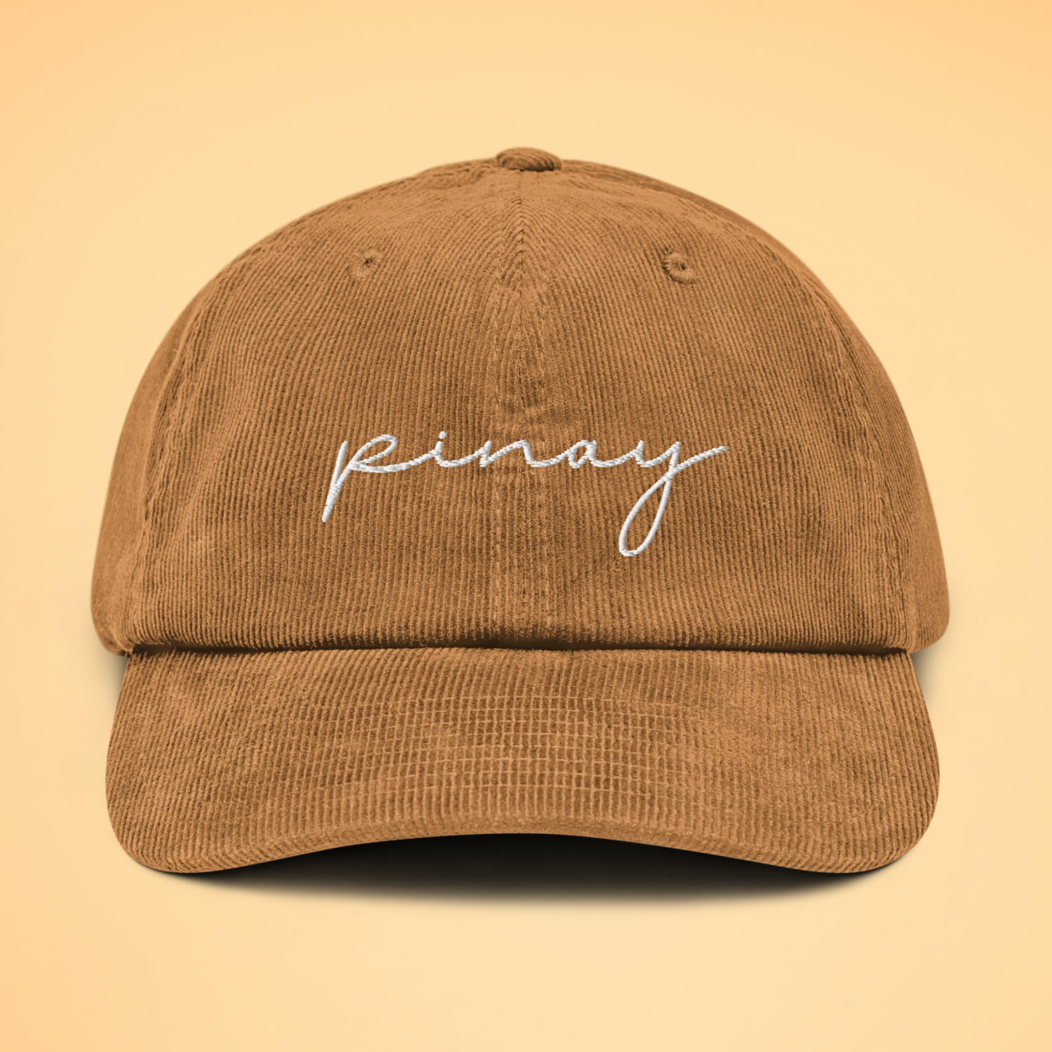 Filipino Pinay Embroidered Cotton Corduroy Cap in Camel