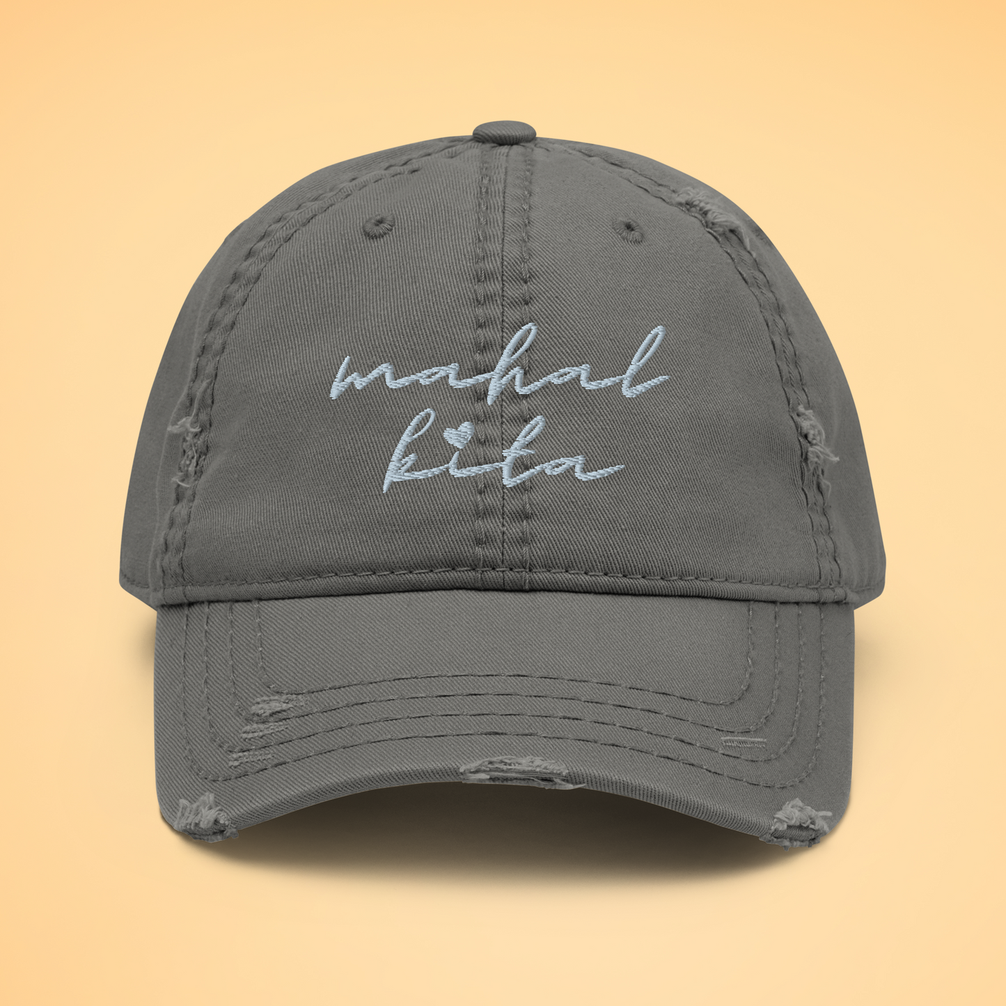 Mahal Kita Love You Filipino Language Embroidered Distressed Cap in Gray
