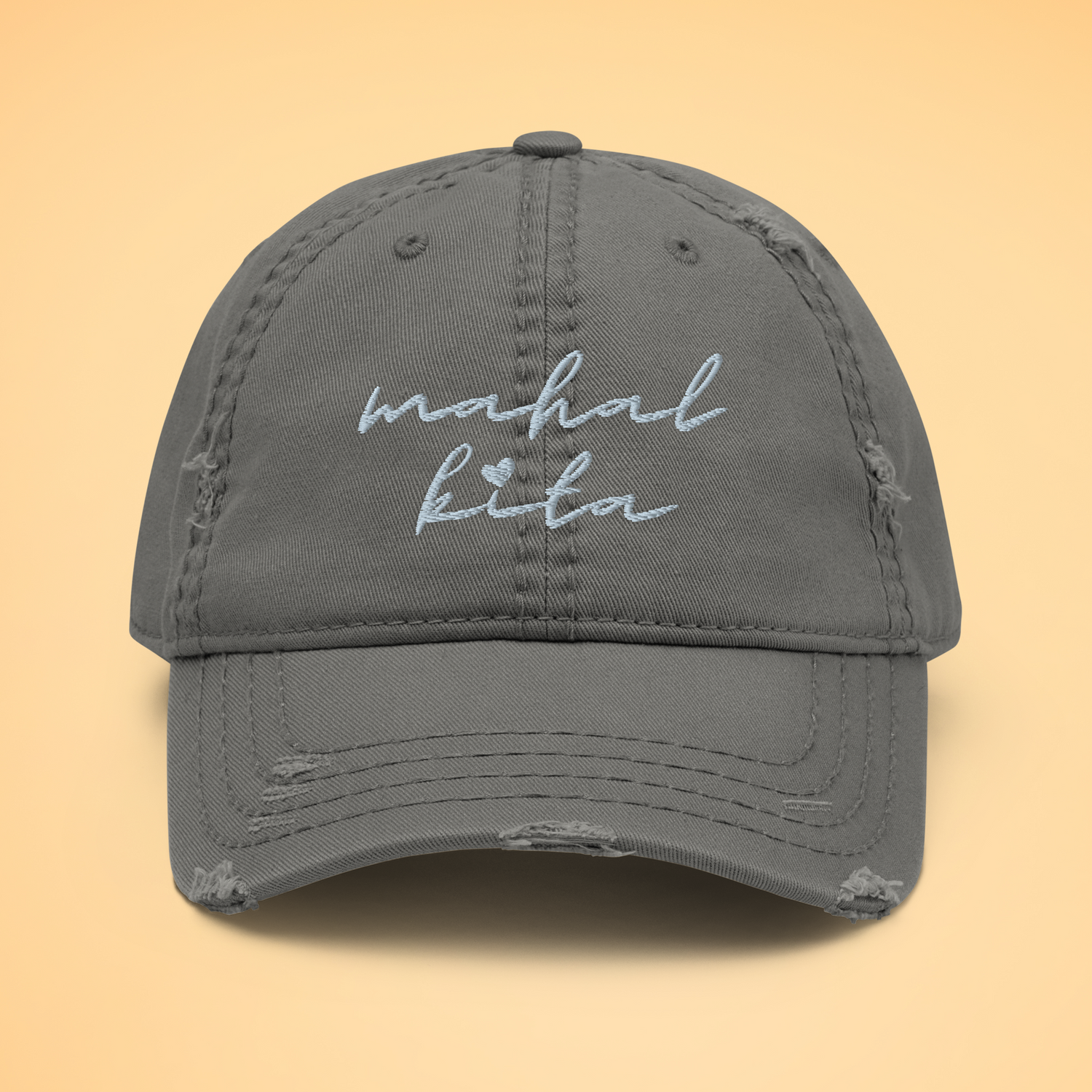 Mahal Kita Love You Filipino Language Embroidered Distressed Cap in Gray