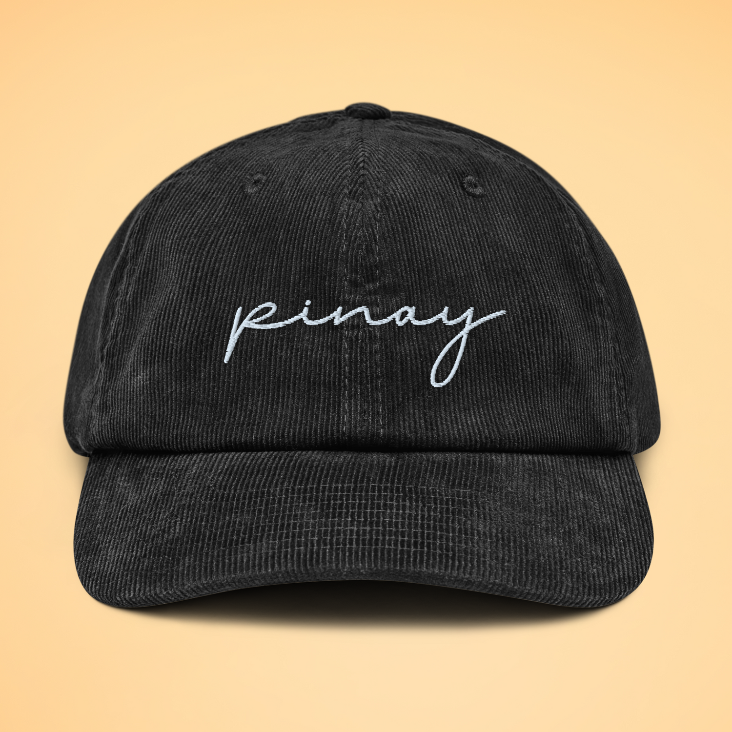 Filipino Pinay Embroidered Cotton Corduroy Cap in Black