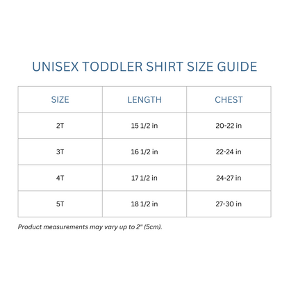 Totes Manila Co size guide for unisex toddler shirts