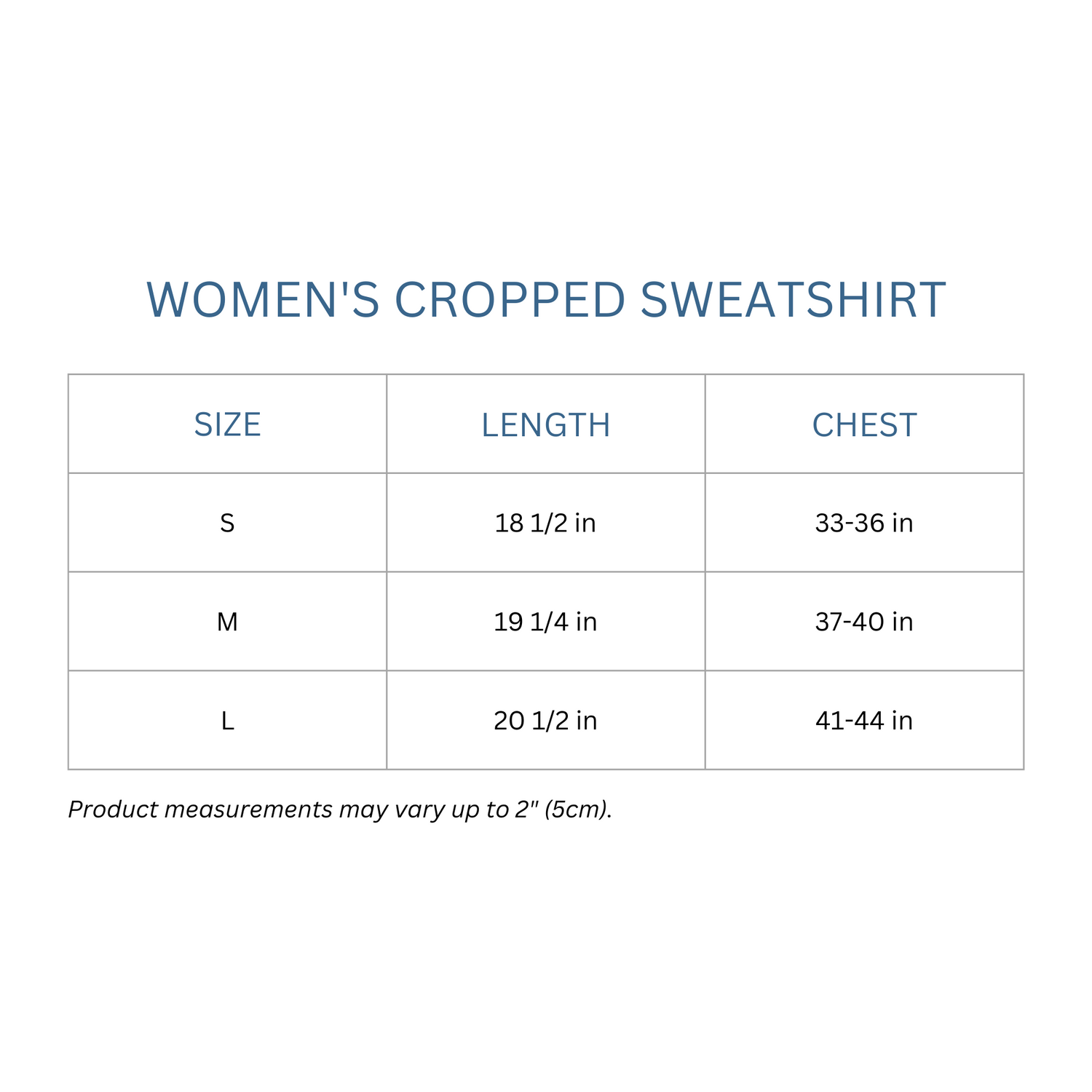Totes Manila Co size guide for women's cropped sweatshirt