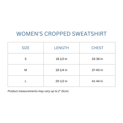 Totes Manila Co size guide for women's cropped sweatshirt