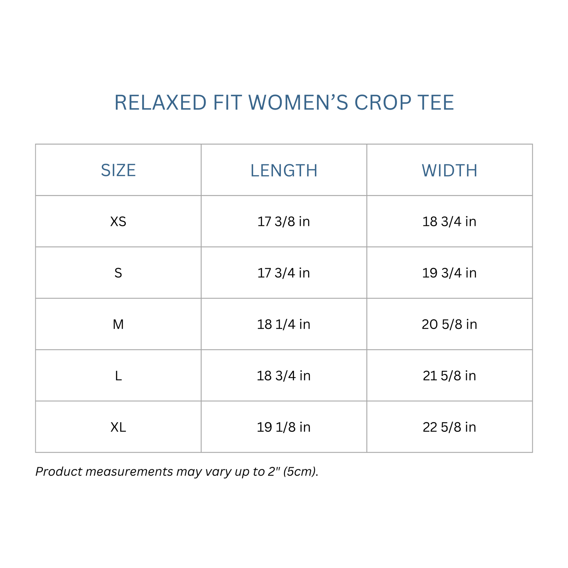 Totes Manila Co. size guide for relaxed fit women's crop tee