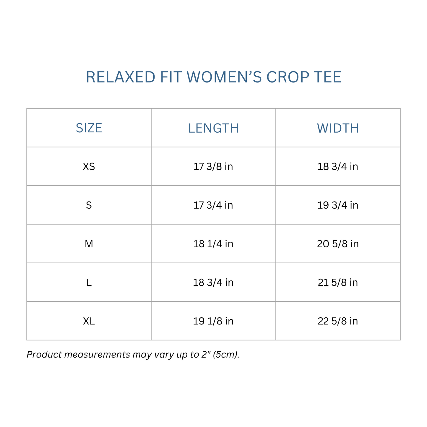 Totes Manila Co. size guide for relaxed fit women's crop tee