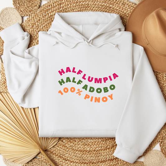 Filipino Hoodie Half Lumpia Half Adobo 100% Pinoy Food Merch in variant White