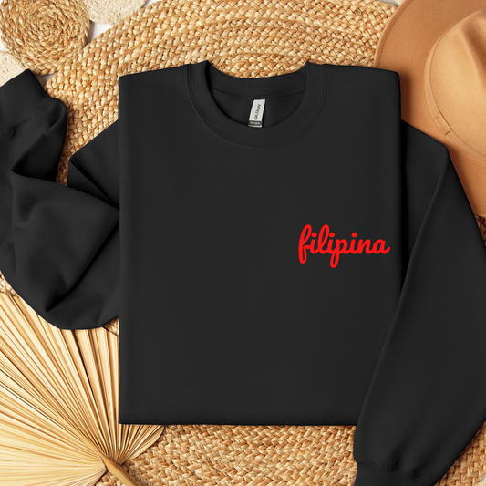 Filipino Sweatshirt Crew Neck Filipina Statement Embroidered Merch in color variant Black