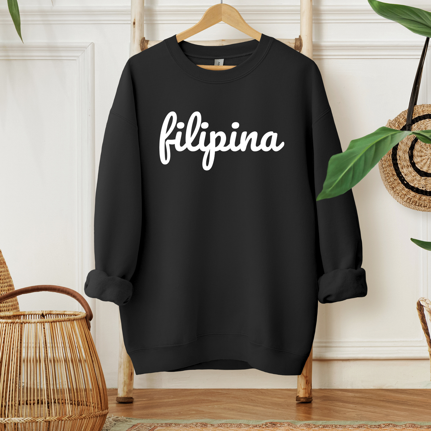 Filipino Sweatshirt Crew Neck Filipina Statement Merch in color variant Black