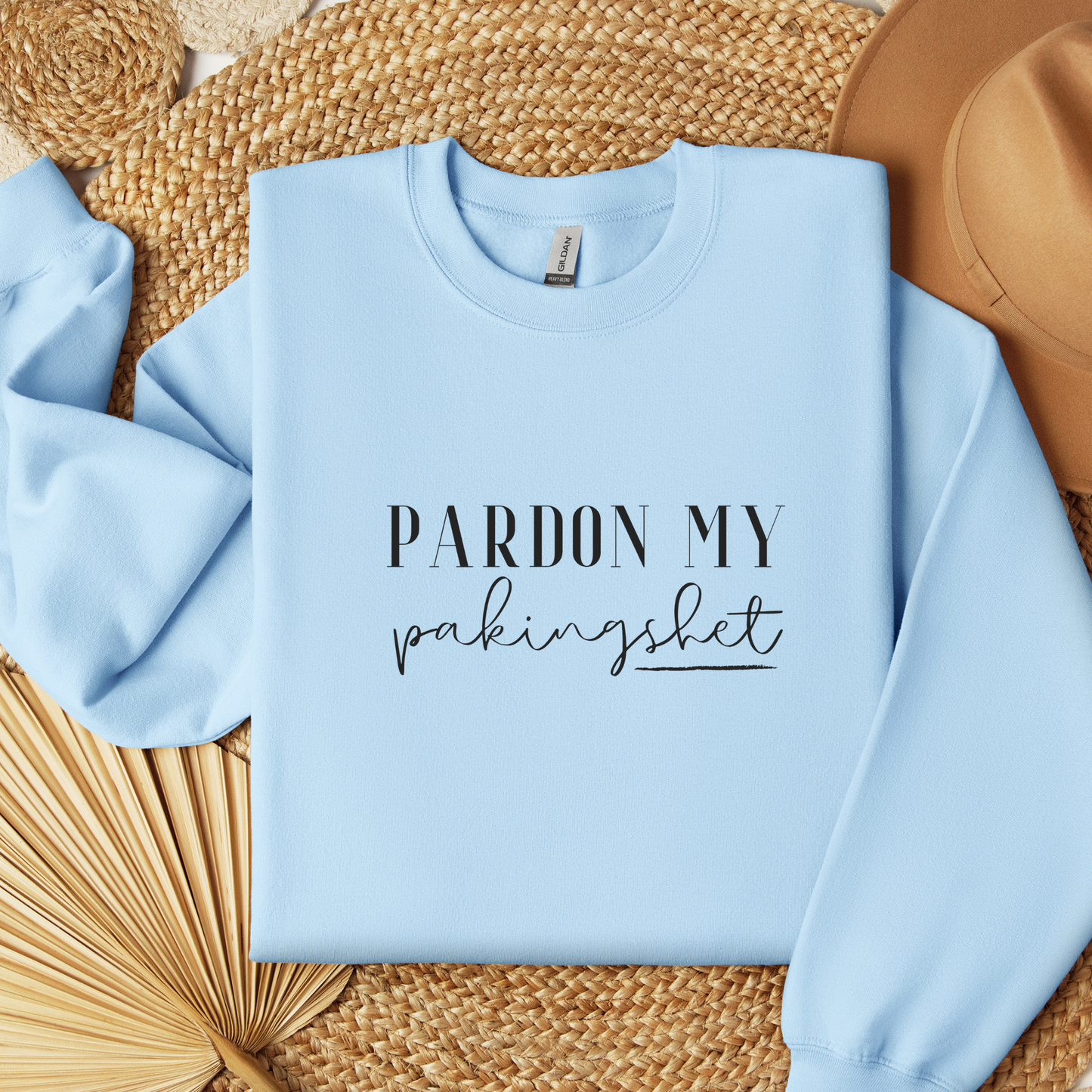 Filipino Sweatshirt Crew Neck Pardon My Pakingshet Funny Merch in color variant Light Blue