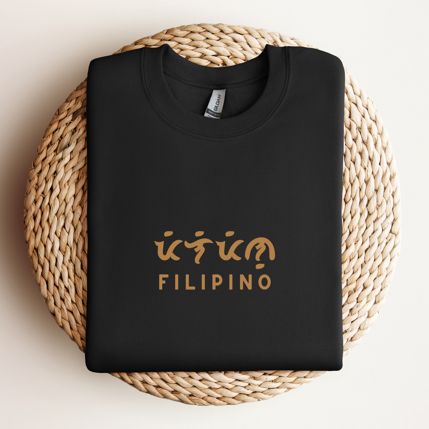 Filipino Sweatshirt Baybayin Art Embroidered Pinoy Crewneck in Black