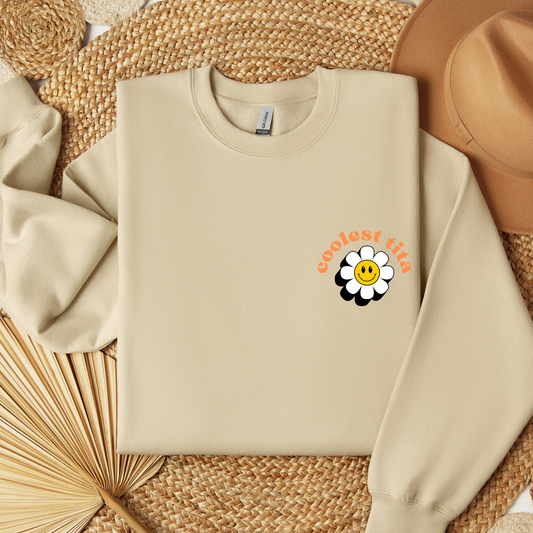 Filipino Sweatshirt Coolest Tita Smiley Embroidered Crew Neck in color variant Sand