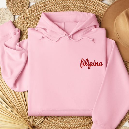 Filipino Hoodie Filipina Statement Embroidered Merch in color variant Light Pink
