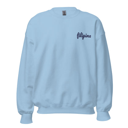 Filipino Sweatshirt Crew Neck Filipina Statement Embroidered Merch in color variant Light Blue