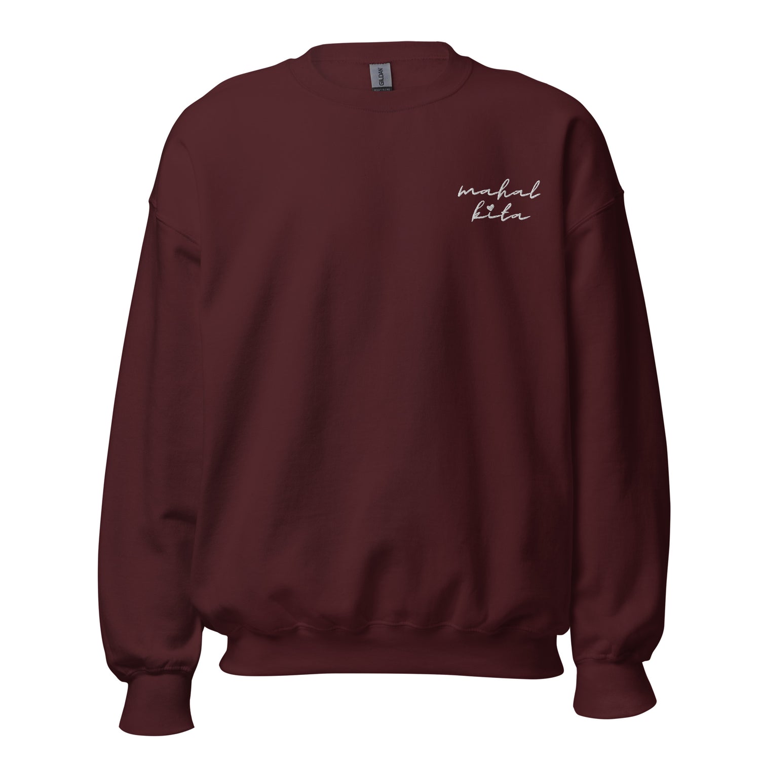 Filipino Sweatshirt Crew Neck Mahal Kita Love You Embroidered Valentine's Day Merch in color variant Maroon