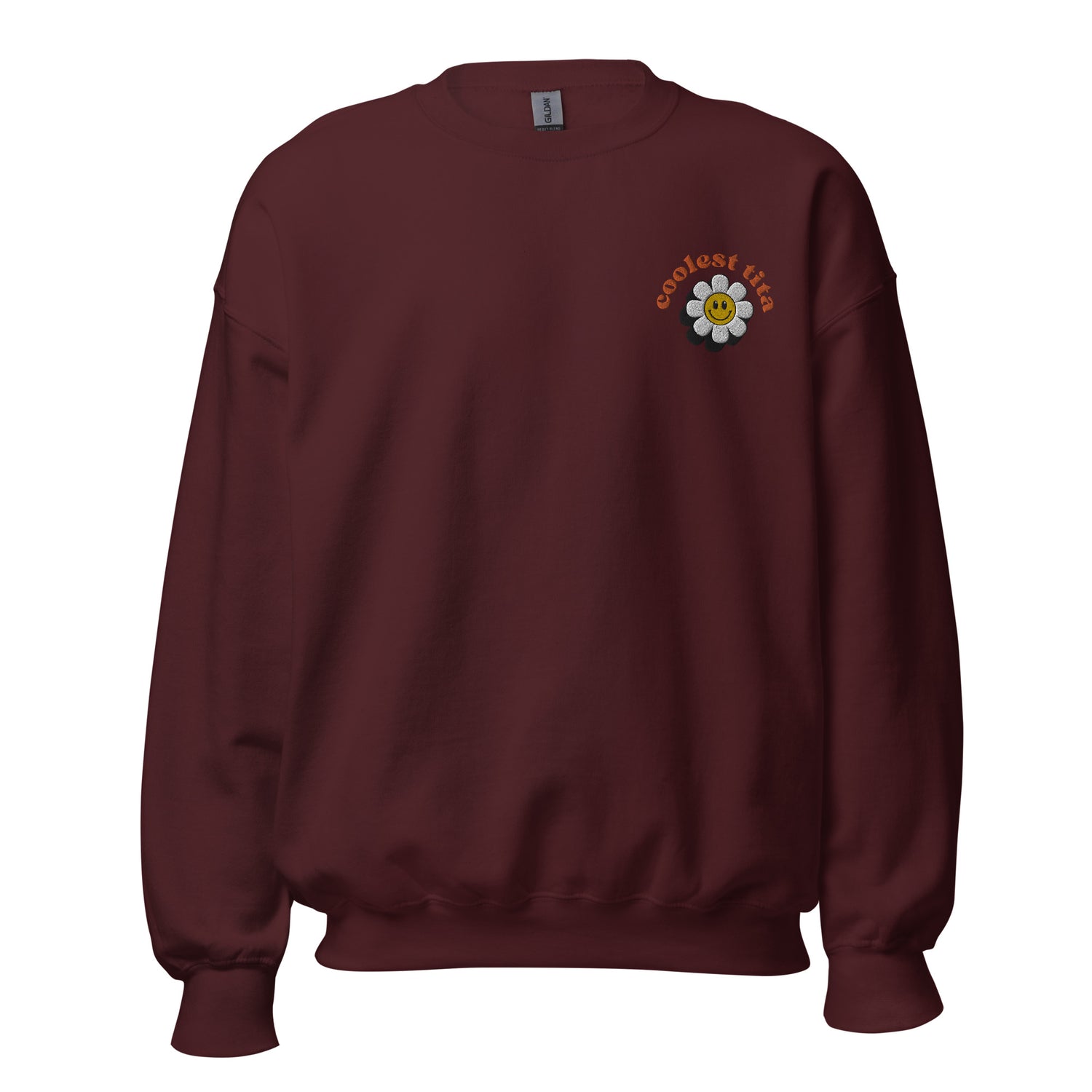 Filipino Sweatshirt Coolest Tita Smiley Embroidered Crew Neck in color variant Maroon