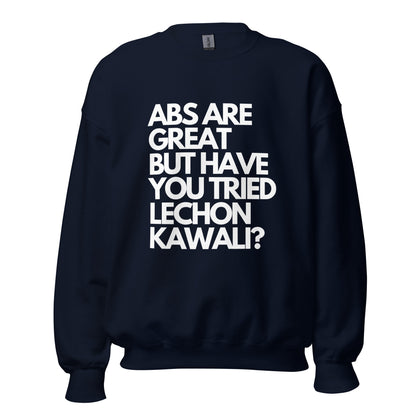 Filipino Sweatshirt Abs But Lechon Kawali Pinoy Food Merch in color variant Navy