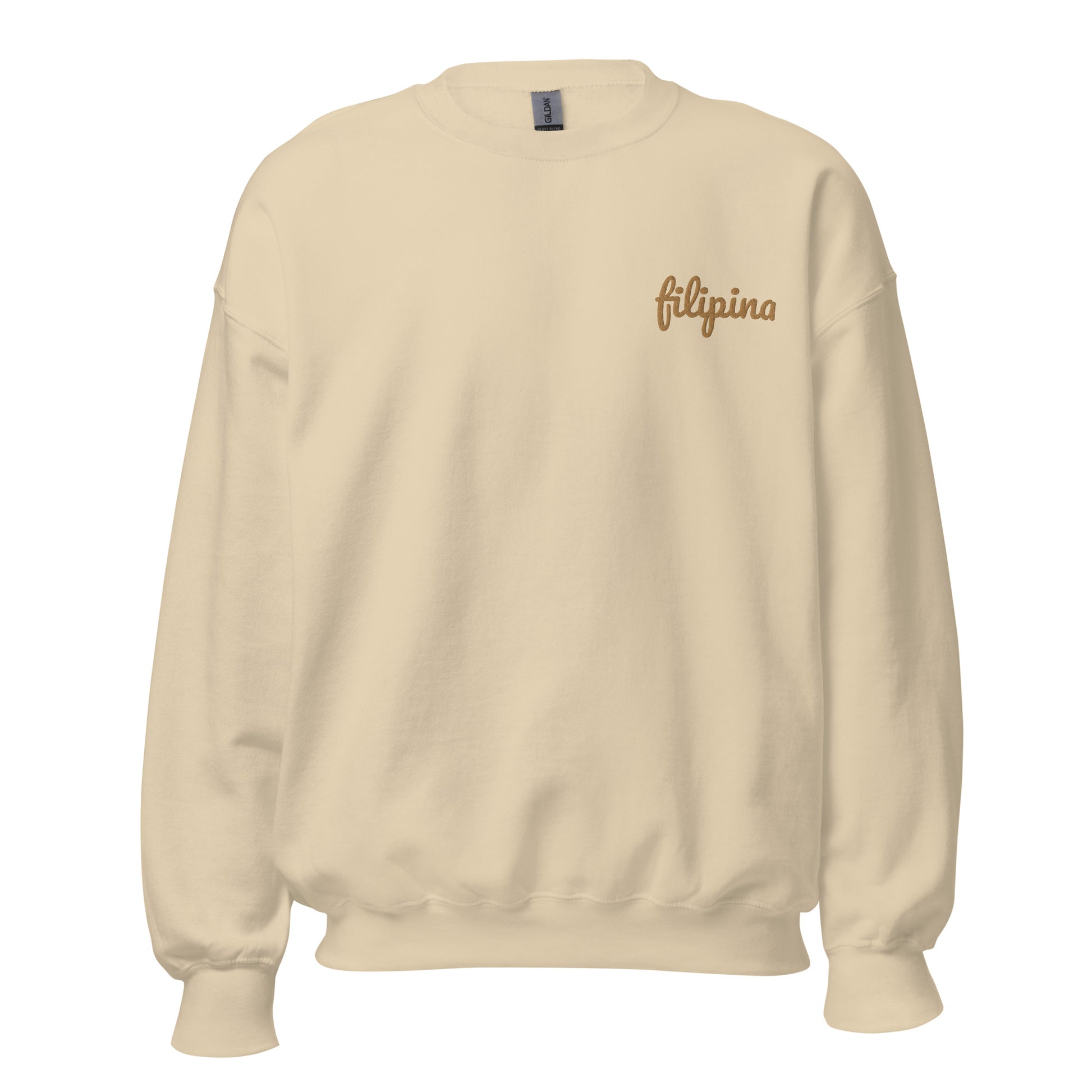 Filipino Sweatshirt Crew Neck Filipina Statement Embroidered Merch in color variant Sand