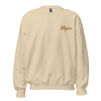 Filipino Sweatshirt Crew Neck Filipina Statement Embroidered Merch in color variant Sand