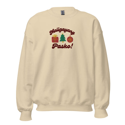 Maligayang Pasko Merry Christmas Tagalog Filipino Embroidered Sweatshirt in Sand