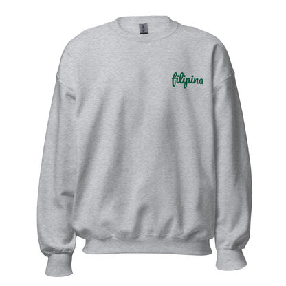 Filipino Sweatshirt Crew Neck Filipina Statement Embroidered Merch in color variant Gray