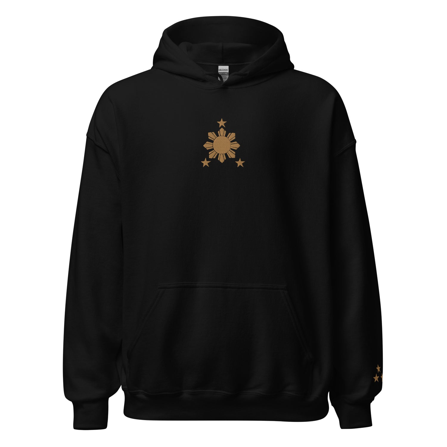 Filipino Hoodie Stars and Sun Embroidered Merch in color variant Black