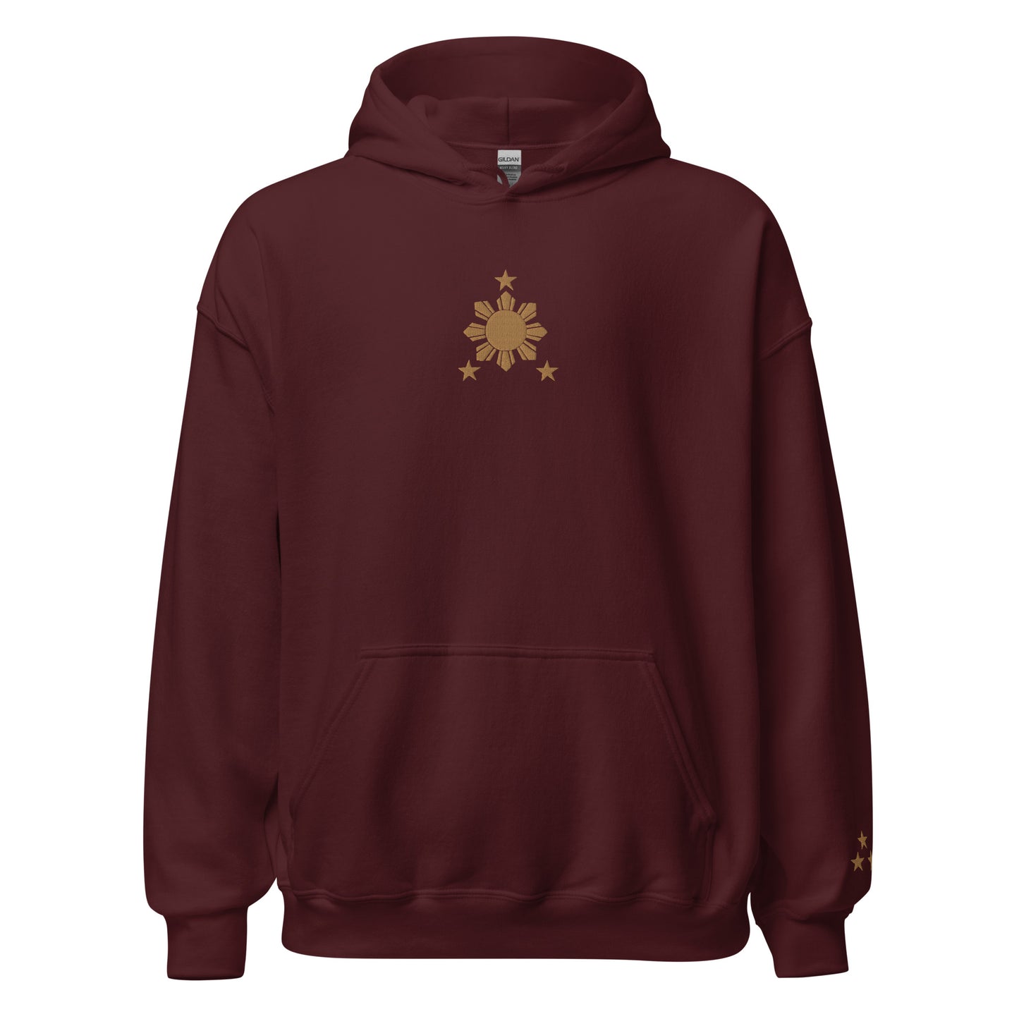Filipino Hoodie Stars and Sun Embroidered Merch in color variant Maroon